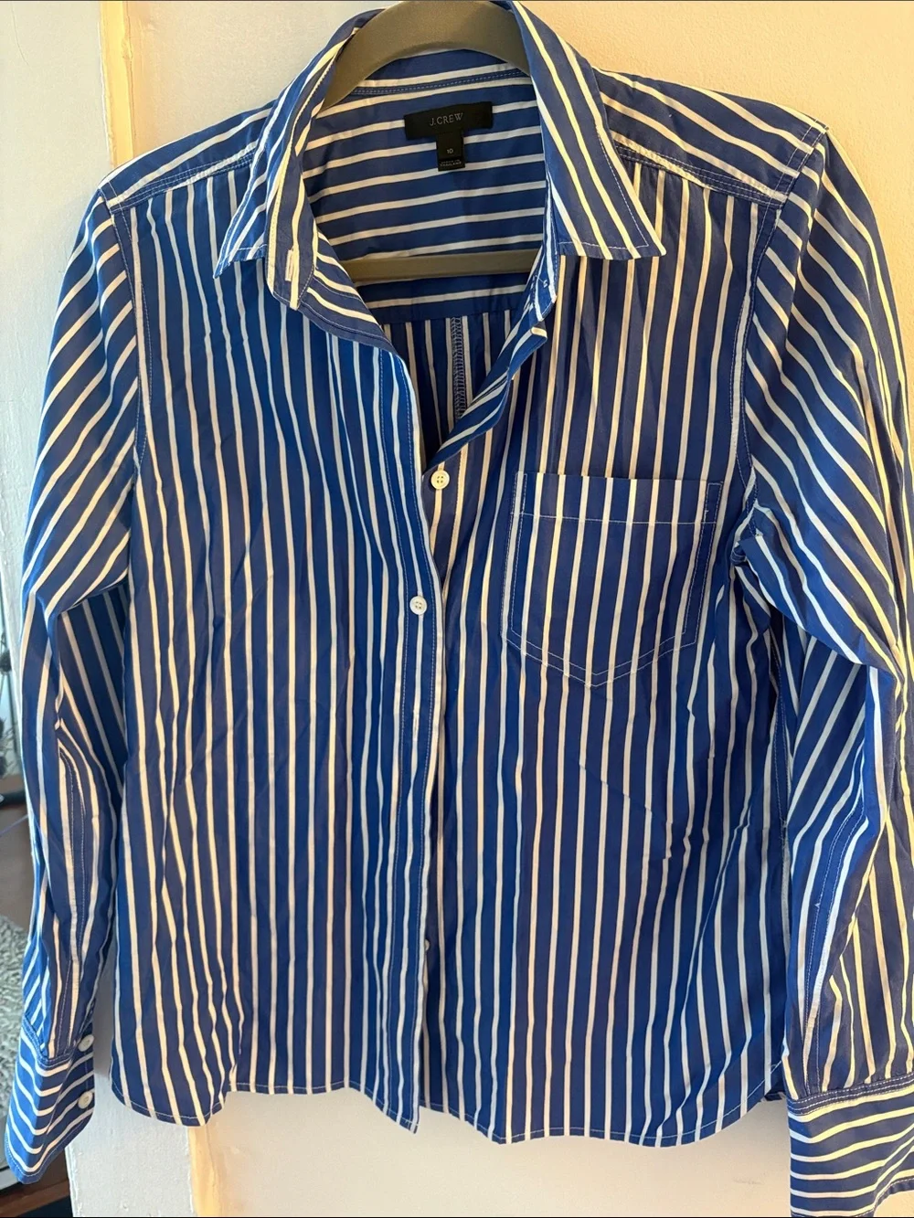 J. Crew Blue and White Vertical Stripe Dress Shirt